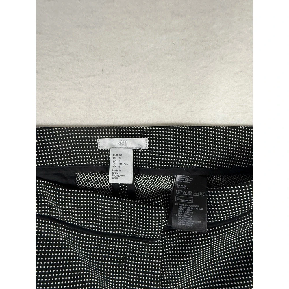 H&M Womens Black Polka Dot Slim Fit Ankle Pants Tuxedo Side Stripe Size 8